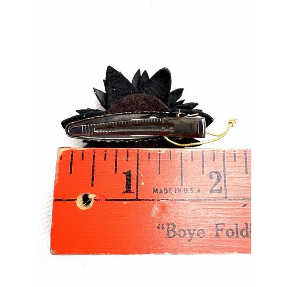 Colette Malouf Metallic Leather Flower Hair Clip Barrette Bronze Gold Signed main image 4